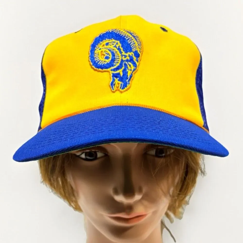 VTG 80s LA Rams Trucker Rope Golf Hat Snapback Mesh Green Underbrim Rare